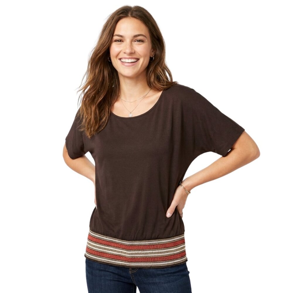 2 for $20 Y2K WEAVERS Brown Top Colorful Striped Smocked Drop Waist Med